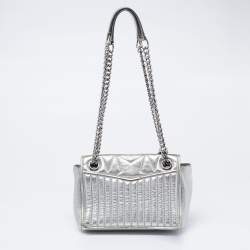 Pre Owned Jimmy Choo Metallic Silver Leather Star Helia Chain Shoulder Bag