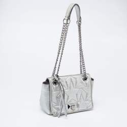 Pre Owned Jimmy Choo Metallic Silver Leather Star Helia Chain Shoulder Bag