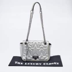 Pre Owned Jimmy Choo Metallic Silver Leather Star Helia Chain Shoulder Bag