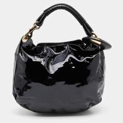 Pre Owned Jimmy Choo Black Patent Leather And Python Handle Saba Hobo