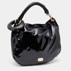 Pre Owned Jimmy Choo Black Patent Leather And Python Handle Saba Hobo