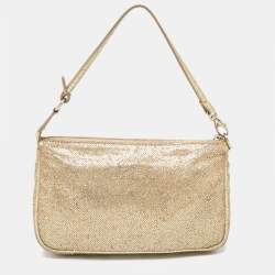 مملوكة مسبقًا Jimmy Choo Gold Glitter and Mesh Zip Wristlet Clutch Bag