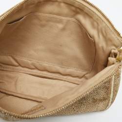 مملوكة مسبقًا Jimmy Choo Gold Glitter and Mesh Zip Wristlet Clutch Bag