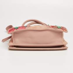 Jimmy Choo Dusty Pink Floral Embroidered Suede and Leather Riley Tote