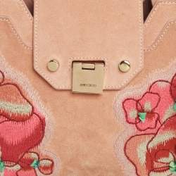 Jimmy Choo Dusty Pink Floral Embroidered Suede and Leather Riley Tote