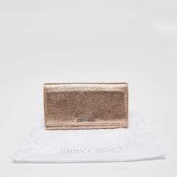 Jimmy Choo Metallic Rose Gold Leather Flap Continental Wallet