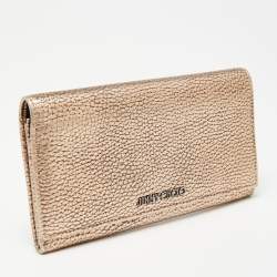 Jimmy Choo Metallic Rose Gold Leather Flap Continental Wallet