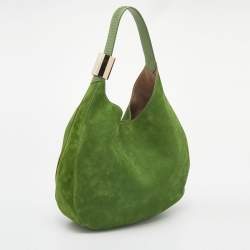 Pre Owned Jimmy Choo Green Suede And Python Stevie Hobo