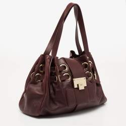 Pre Owned Jimmy Choo Burgundy Leather Riki Tote