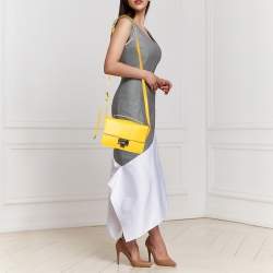 Jimmy Choo Yellow Leather Rebel Flap Top Handle Bag
