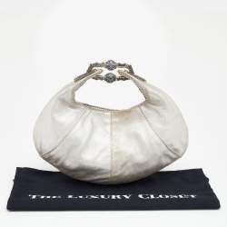 Pre Owned Jimmy Choo Metallic Silver Leather Carina Clutch