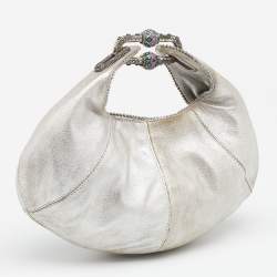 Pre Owned Jimmy Choo Metallic Silver Leather Carina Clutch