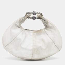 Pre Owned Jimmy Choo Metallic Silver Leather Carina Clutch