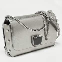 Pre Owned Jimmy Choo Metallic Silver Leather Lockett City Shoulder Bag