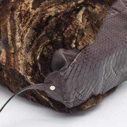 Pre Owned حقيبة هوبو جيمي تشو فرو وجلد نقشة الثعبان بني غامق