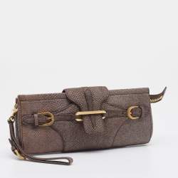 Pre Owned Jimmy Choo Metallic Brown Leather Tulita Wristlet Clutch