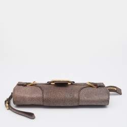 Pre Owned Jimmy Choo Metallic Brown Leather Tulita Wristlet Clutch