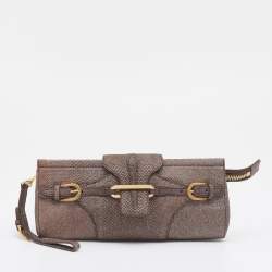 Pre Owned Jimmy Choo Metallic Brown Leather Tulita Wristlet Clutch
