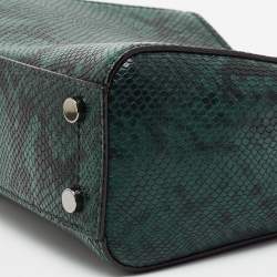 Pre Owned Jimmy Choo Green/Black Python Embossed Leather Mini Varenne Top Handle Bag