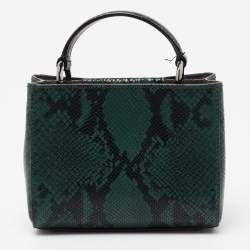 Pre Owned Jimmy Choo Green/Black Python Embossed Leather Mini Varenne Top Handle Bag