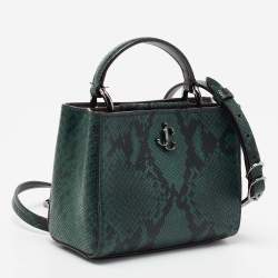 Pre Owned Jimmy Choo Green/Black Python Embossed Leather Mini Varenne Top Handle Bag