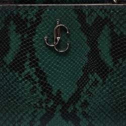 Pre Owned Jimmy Choo Green/Black Python Embossed Leather Mini Varenne Top Handle Bag