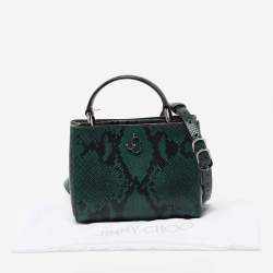 Pre Owned Jimmy Choo Green/Black Python Embossed Leather Mini Varenne Top Handle Bag