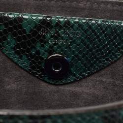 Pre Owned Jimmy Choo Green/Black Python Embossed Leather Mini Varenne Top Handle Bag