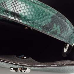 Pre Owned Jimmy Choo Green/Black Python Embossed Leather Mini Varenne Top Handle Bag