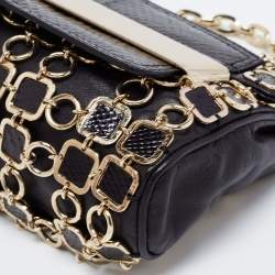 Pre Owned Jimmy Choo Black/Gold Leather and Python Chain Mail Carolina Shoulder Bag
