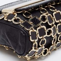 Pre Owned Jimmy Choo Black/Gold Leather and Python Chain Mail Carolina Shoulder Bag