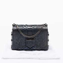 Pre Owned Jimmy Choo Metallic Blue Python and Leather Lockett City Shoulder Bag