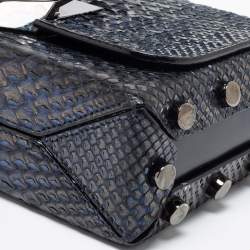 Pre Owned Jimmy Choo Metallic Blue Python and Leather Lockett City Shoulder Bag