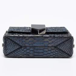 Pre Owned Jimmy Choo Metallic Blue Python and Leather Lockett City Shoulder Bag
