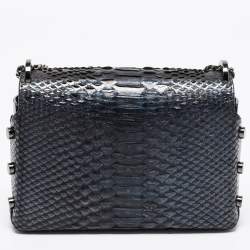 Pre Owned Jimmy Choo Metallic Blue Python and Leather Lockett City Shoulder Bag