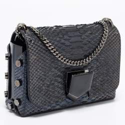Pre Owned Jimmy Choo Metallic Blue Python and Leather Lockett City Shoulder Bag