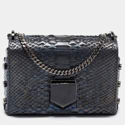 Pre Owned Jimmy Choo Metallic Blue Python and Leather Lockett City Shoulder Bag