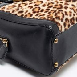 Jimmy Choo Black/Brown Leopard Print Calfhair and Leather Catherine Satchel