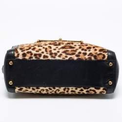 Jimmy Choo Black/Brown Leopard Print Calfhair and Leather Catherine Satchel