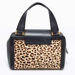Jimmy Choo Black/Brown Leopard Print Calfhair and Leather Catherine Satchel