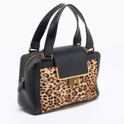 Jimmy Choo Black/Brown Leopard Print Calfhair and Leather Catherine Satchel