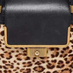 Jimmy Choo Black/Brown Leopard Print Calfhair and Leather Catherine Satchel
