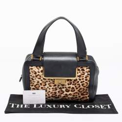 Jimmy Choo Black/Brown Leopard Print Calfhair and Leather Catherine Satchel