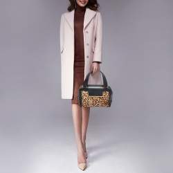 Jimmy Choo Black/Brown Leopard Print Calfhair and Leather Catherine Satchel