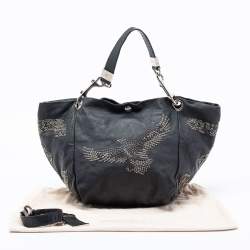 Jimmy Choo Black Embellished Leather And Snake Lohla Grommet Hobo