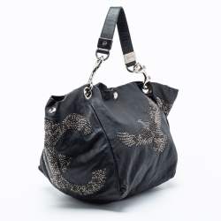 Jimmy Choo Black Embellished Leather And Snake Lohla Grommet Hobo