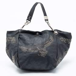 Jimmy Choo Black Embellished Leather And Snake Lohla Grommet Hobo