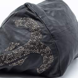 Jimmy Choo Black Embellished Leather And Snake Lohla Grommet Hobo