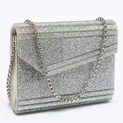 مملوكة مسبقًا Jimmy Choo Silver Glitter Acrylic Candy Chain Clutch