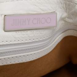 Jimmy Choo White Embellished Leather and Python Trim Beaded Drawstring Hobo